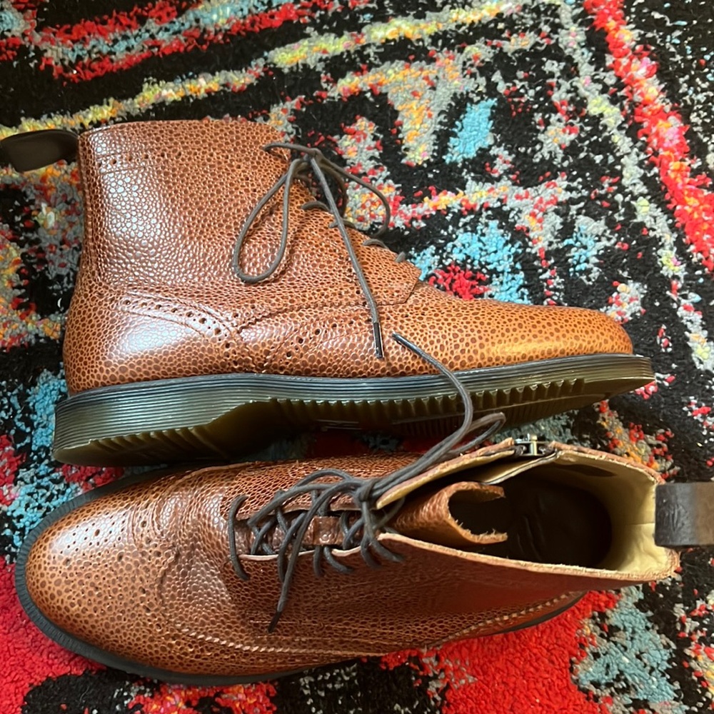 Dr. Martens Brown Textured Leather Lace-Up Combat Boots